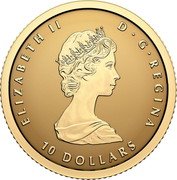 Canada 10 Dollars (45th Anniversary of Canada’s Gold Maple Leaf) ELIZABETH II D G REGINA 10 DOLLARS coin obverse Canada 10 Dollars (45th Anniversary of Canada’s Gold Maple Leaf) ELIZABETH II D G REGINA 10 DOLLARS coin obverse