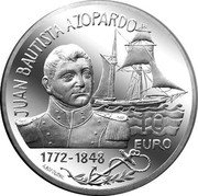 Malta 10 Euro (175th Anniversary of Juan Bautista Azopardo's Death) A.NAPOLIONE 10 EURO 1772 - 1848 JUAN BAUTISTA AZOPARDO. coin reverse