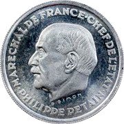 France 10 Francs Petain Pattern by Simon 1941 KM# AE80 PHILIPPE PETAIN MARECHAL DE FRANCE CHEF DE L'ETAT G.SIMON coin obverse France 10 Francs Petain Pattern by Simon 1941 KM# AE80 PHILIPPE PETAIN MARECHAL DE FRANCE CHEF DE L'ETAT G.SIMON coin obverse