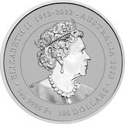 Australia 100 Dollars Phoenix 2023 P Proof ELIZABETH II 1952-2022 AUSTRALIA 2023 1OZ 9995 PT 100 DOLLARS JC coin obverse Australia 100 Dollars Phoenix 2023 P Proof ELIZABETH II 1952-2022 AUSTRALIA 2023 1OZ 9995 PT 100 DOLLARS JC coin obverse