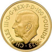 UK 100 Pounds (Luke Skywalker and Princess Leia) CHARLES III D G REX F D 100 POUNDS 2023 MJ coin obverse UK 100 Pounds (Luke Skywalker and Princess Leia) CHARLES III D G REX F D 100 POUNDS 2023 MJ coin obverse