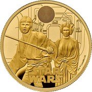 UK 100 Pounds (Luke Skywalker and Princess Leia) STAR WARS © & TM LUCASFILM LTD. coin reverse UK 100 Pounds (Luke Skywalker and Princess Leia) STAR WARS © & TM LUCASFILM LTD. coin reverse