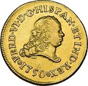 Mexico 2 Escudos Ferdinand VI 1750 MF KM# 126.1 FERD VI D G HIPAN ET IND REX 1750 coin obverse Mexico 2 Escudos Ferdinand VI 1750 MF KM# 126.1 FERD VI D G HIPAN ET IND REX 1750 coin obverse