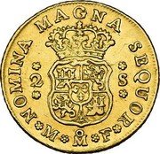 Mexico 2 Escudos Ferdinand VI 1750 MF KM# 126.1 NOMINA MAGNA SEQUOR M MO F 2 S coin reverse Mexico 2 Escudos Ferdinand VI 1750 MF KM# 126.1 NOMINA MAGNA SEQUOR M MO F 2 S coin reverse