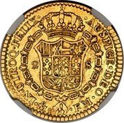 Mexico 2 Escudos Charles IV 1789 FM KM# 131 IN UTROQ FELIX AUSPICE DEO MO FM 2 S coin reverse Mexico 2 Escudos Charles IV 1789 FM KM# 131 IN UTROQ FELIX AUSPICE DEO MO FM 2 S coin reverse
