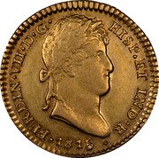 Mexico 2 Escudos Ferdinand VII 1815 JJ KM# 134 FERDIN VII D G HISP ET IND R 1815 coin obverse Mexico 2 Escudos Ferdinand VII 1815 JJ KM# 134 FERDIN VII D G HISP ET IND R 1815 coin obverse