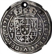 Mexico 2 Reales Philip V 1715 Mo J KM# R35 PHILIPPVS V DEI G 1715 MO J 2 coin obverse Mexico 2 Reales Philip V 1715 Mo J KM# R35 PHILIPPVS V DEI G 1715 MO J 2 coin obverse