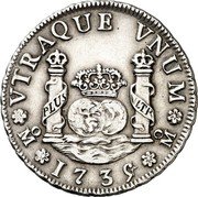 Mexico 2 Reales Philip V 1735 MF KM# 84 VTRAQUE VNUM MO 1737 MO PLUS VLTR coin reverse Mexico 2 Reales Philip V 1735 MF KM# 84 VTRAQUE VNUM MO 1737 MO PLUS VLTR coin reverse