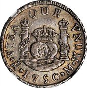 Mexico 2 Reales Ferdinand VI 1750 M KM# 86.1 VTRA QUE VNUM MO 1747 M PLUS VLTR coin reverse Mexico 2 Reales Ferdinand VI 1750 M KM# 86.1 VTRA QUE VNUM MO 1747 M PLUS VLTR coin reverse
