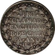 Mexico 2 Reales Fernando VII Proclamation Coinage 1808 KM# Q10 PRO CLAMADO EN CIUDAD R DE CHIA PA AÑO 1808 coin reverse Mexico 2 Reales Fernando VII Proclamation Coinage 1808 KM# Q10 PRO CLAMADO EN CIUDAD R DE CHIA PA AÑO 1808 coin reverse