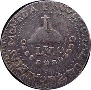 Mexico 2 Reales Ferdinand VII. Zacatecas 1811 Date aligned with legend KM# 186 MONEDA PROVISIONAL DE ZACATECAS L.V.O coin reverse Mexico 2 Reales Ferdinand VII. Zacatecas 1811 Date aligned with legend KM# 186 MONEDA PROVISIONAL DE ZACATECAS L.V.O coin reverse