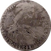 Mexico 2 Reales Ferdinand VII. Zacatecas 1811 KM# 188 FERDIN VII 2R DEI GRATIA 1811 coin obverse Mexico 2 Reales Ferdinand VII. Zacatecas 1811 KM# 188 FERDIN VII 2R DEI GRATIA 1811 coin obverse
