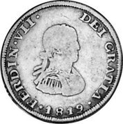 Mexico 2 Reales Ferdinand VII. Zacatecas 1819 AG KM# A92 FERDIN VII DEI GRATIA 1819 coin obverse Mexico 2 Reales Ferdinand VII. Zacatecas 1819 AG KM# A92 FERDIN VII DEI GRATIA 1819 coin obverse