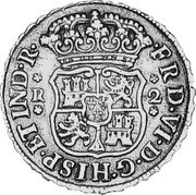 Mexico 2 Reales (Ferdinand VI) KM# 86.2 FRD VI D G HISP ET IND R R 2 coin obverse Mexico 2 Reales (Ferdinand VI) KM# 86.2 FRD VI D G HISP ET IND R R 2 coin obverse
