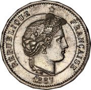 France 20 Centimes (Essai by Merley. 20 sides) RÉPUBLIQUE FRANÇAISE 1887 L. M. coin obverse France 20 Centimes (Essai by Merley. 20 sides) RÉPUBLIQUE FRANÇAISE 1887 L. M. coin obverse