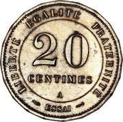 France 20 Centimes (Essai by Merley. 20 sides) A 20 CENTIMES LIBERTÉ ÉGALITÉ FRATERNITÉ ESSAI coin reverse France 20 Centimes (Essai by Merley. 20 sides) A 20 CENTIMES LIBERTÉ ÉGALITÉ FRATERNITÉ ESSAI coin reverse