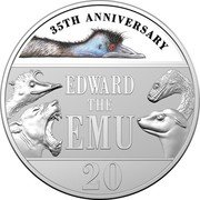 Australia 20 Cents (Edward the Emu) 35TH ANNIVERSARY EDWARD THE EMU 20 coin reverse Australia 20 Cents (Edward the Emu) 35TH ANNIVERSARY EDWARD THE EMU 20 coin reverse