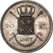 Netherlands 20 Stuivers (Louis Napoleon Pattern) 20 ST 1807. coin reverse Netherlands 20 Stuivers (Louis Napoleon Pattern) 20 ST 1807. coin reverse
