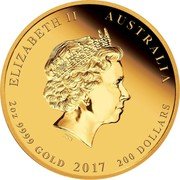 Australia 200 Dollars (Elizabeth II 4th Portrait - 70th Wedding Anniversary) ELIZABETH II AUSTRALIA 2OZ 9999 GOLD 2017 200 DOLLARS IRB coin obverse