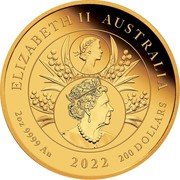 Australia 200 Dollars Sovereign Platinum Jubilee 2022  Proof ELIZABETH II AUSTRALIA 2OZ 9999 AU 2022 200 DOLLARS JC coin obverse Australia 200 Dollars Sovereign Platinum Jubilee 2022  Proof ELIZABETH II AUSTRALIA 2OZ 9999 AU 2022 200 DOLLARS JC coin obverse
