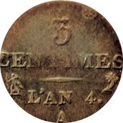 France 3 Centimes (Napoleon I) 3 CENTIMES L'AN 4. A coin reverse France 3 Centimes (Napoleon I) 3 CENTIMES L'AN 4. A coin reverse