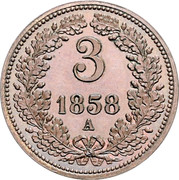 Austria 3 Kreuzer (Franz Joseph I Pattern) KM# Pn52 3 1858 A coin reverse