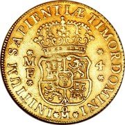 Mexico 4 Escudos Philip V 1736 MF KM# 135 MF 4 INITIUM SAPIENTIÆ TIMOR DOMINI MO coin reverse Mexico 4 Escudos Philip V 1736 MF KM# 135 MF 4 INITIUM SAPIENTIÆ TIMOR DOMINI MO coin reverse