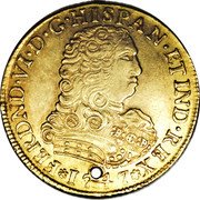 Mexico 4 Escudos Ferdinand VI 1747 MF KM# 136 FERDND VI D G HISPAN ET IND REX 1747 coin obverse Mexico 4 Escudos Ferdinand VI 1747 MF KM# 136 FERDND VI D G HISPAN ET IND REX 1747 coin obverse