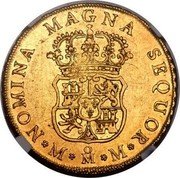 Mexico 4 Escudos Ferdinand VI 1756 MM KM# 138 NOMINA MAGNA SEQUOR M MO M coin reverse Mexico 4 Escudos Ferdinand VI 1756 MM KM# 138 NOMINA MAGNA SEQUOR M MO M coin reverse