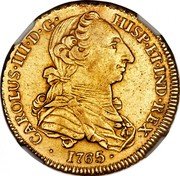 Mexico 4 Escudos Carolus III 1765 MF KM# 141 CAROLUS III D G HISP ET IND REX 1788 coin obverse Mexico 4 Escudos Carolus III 1765 MF KM# 141 CAROLUS III D G HISP ET IND REX 1788 coin obverse