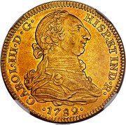 Mexico 4 Escudos Carolus III 1782 FF KM# 142.2 CAROL III D G HISP ET IND R 1782 coin obverse Mexico 4 Escudos Carolus III 1782 FF KM# 142.2 CAROL III D G HISP ET IND R 1782 coin obverse