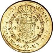 Mexico 4 Escudos Ferdinand VII 1810 HJ KM# 145 IN UTROQ FELIX AUSPICE DEO MO HJ 4S coin reverse Mexico 4 Escudos Ferdinand VII 1810 HJ KM# 145 IN UTROQ FELIX AUSPICE DEO MO HJ 4S coin reverse