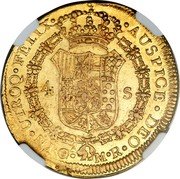 Mexico 4 Escudos Ferdinand VII. Guadalajara 1812 GA MR KM# 147 IN UTROQ FELIX AUSPICE DEO 4 S GA M R coin reverse