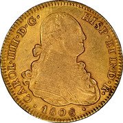 Mexico 4 Escudos Charles IV 1808/0 TH KM# 144 CAROL IIII D G HISP ET IND R 1804 coin obverse Mexico 4 Escudos Charles IV 1808/0 TH KM# 144 CAROL IIII D G HISP ET IND R 1804 coin obverse