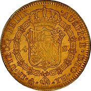 Mexico 4 Escudos Charles IV 1808/0 TH KM# 144 IN UTROQ FELIX AUSPICE DEO MO TH 4 S coin reverse Mexico 4 Escudos Charles IV 1808/0 TH KM# 144 IN UTROQ FELIX AUSPICE DEO MO TH 4 S coin reverse