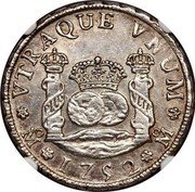 Mexico 4 Reales Ferdinand VI 1752 MF KM# 95 VTRE QUE VNVM MO 1752 PLUS VLTR coin reverse