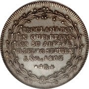 Mexico 4 Reales Fernando VII Proclamation Coinage 1808 KM# QA66 PROCLAMADO EN QUERETARO POR SU ALFZ. RL. D.PEDRO SEPTIEN AÑO 1808 4R coin reverse Mexico 4 Reales Fernando VII Proclamation Coinage 1808 KM# QA66 PROCLAMADO EN QUERETARO POR SU ALFZ. RL. D.PEDRO SEPTIEN AÑO 1808 4R coin reverse