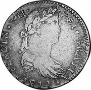 Mexico 4 Reales Ferdinand VII. Guadalajara 1814 GA MR KM# 102.4 FERDIN VII DEI GRATIA 1814 coin obverse Mexico 4 Reales Ferdinand VII. Guadalajara 1814 GA MR KM# 102.4 FERDIN VII DEI GRATIA 1814 coin obverse