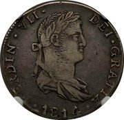 Mexico 4 Reales Ferdinand VII. Guadalajara 1814 GA MR KM# 102.3 FERDIN VII DEI GRATIA 1814 coin obverse Mexico 4 Reales Ferdinand VII. Guadalajara 1814 GA MR KM# 102.3 FERDIN VII DEI GRATIA 1814 coin obverse