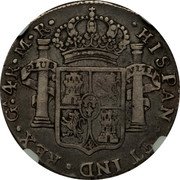 Mexico 4 Reales Ferdinand VII. Guadalajara 1814 GA MR KM# 102.3 HISPAN ET IND REX GA 4R M R coin reverse Mexico 4 Reales Ferdinand VII. Guadalajara 1814 GA MR KM# 102.3 HISPAN ET IND REX GA 4R M R coin reverse