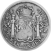 Mexico 4 Reales Ferdinand VII. Guadalajara 1815 GA MR KM# 102.2 HISPAN ET IND REX GA 4R M R coin reverse Mexico 4 Reales Ferdinand VII. Guadalajara 1815 GA MR KM# 102.2 HISPAN ET IND REX GA 4R M R coin reverse