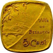 France 5 Centimes Besancon Pattern 1917 Gold plated Brass PATTERN VILLE DE BESANÇON 5 CENTES coin reverse France 5 Centimes Besancon Pattern 1917 Gold plated Brass PATTERN VILLE DE BESANÇON 5 CENTES coin reverse