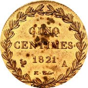 France 5 Centimes (Louis XVIII Essai) CINQ CENTIMES 1821 A N TIOLIER coin reverse