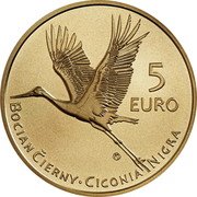 Slovakia 5 Euro (Black Stork) BOCIAN ČIERNY CICONIA NIGRA 5 EURO MS coin reverse
