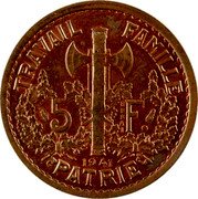 France 5 Francs (Essai Type I) TRAVAIL FAMILLE PATRIE 5 E S S A I F 1941 coin reverse France 5 Francs (Essai Type I) TRAVAIL FAMILLE PATRIE 5 E S S A I F 1941 coin reverse