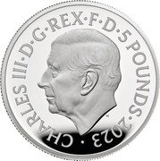 UK 5 Pounds (Darth Vader and Emperor Palpatine.) CHARLES III D G REX F D 5 POUNDS 2023 MJ coin obverse UK 5 Pounds (Darth Vader and Emperor Palpatine.) CHARLES III D G REX F D 5 POUNDS 2023 MJ coin obverse