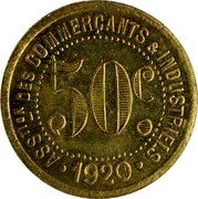 France 50 Centimes (Association of traders and manufacturers - Maisons-Laffitte Pattern) ASSTION DES COMMERÇANTS & INDUSTRIELS 50C. 1920 coin reverse