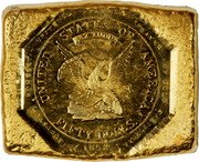 USA 50 Dollars (Slug Augustus Humbert Die Through a Gold Ingot) UNITED STATES OF AMERICA FIFTY DOLLS 887 THOUS 1857 AUGUSTUS HUMBERT UNITED STATES ASSAYER OF GOLD CALIFORNIA 999 coin obverse USA 50 Dollars (Slug Augustus Humbert Die Through a Gold Ingot) UNITED STATES OF AMERICA FIFTY DOLLS 887 THOUS 1857 AUGUSTUS HUMBERT UNITED STATES ASSAYER OF GOLD CALIFORNIA 999 coin obverse