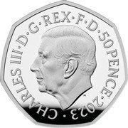 UK 50 Pence Darth Vader and Emperor Palpatine 2023 Proof CHARLES III D G REX F D 50 PENCE 2023 MJ coin obverse UK 50 Pence Darth Vader and Emperor Palpatine 2023 Proof CHARLES III D G REX F D 50 PENCE 2023 MJ coin obverse