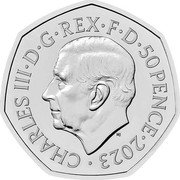 UK 50 Pence Darth Vader and Emperor Palpatine. Colored 2023 Brilliant Uncirculated (BU) CHARLES III D G REX F D 50 PENCE 2023 MJ coin obverse UK 50 Pence Darth Vader and Emperor Palpatine. Colored 2023 Brilliant Uncirculated (BU) CHARLES III D G REX F D 50 PENCE 2023 MJ coin obverse